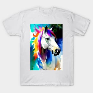 White horse head with colored mane T-Shirt